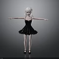 3D Anime Character With White Hair Black Dress Arms Outstretched And Gray Background
