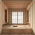 Traditional Japanese Tatami Bedroom With Wooden Shoji Doors And Platform Design