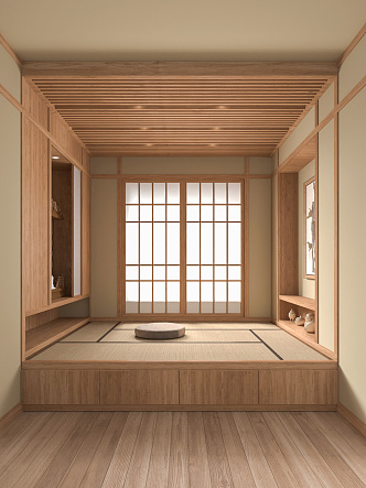 Japanese Tatami Bedroom Home Tatami Floor Table Tea Room Tatami Floor Mat Room Bedroom 3d model