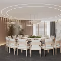 Elegant VIP Dining Box Interior With Round Table Stone Wall Wine Rack And Bar Counter 3d model