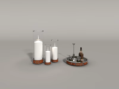 Stylish Candle Lamp Set With White Candles Transparent Shades And Brick Red Bases For Home Decor 3d model