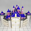 Ancient Castle Architecture With Purple Spires Blue Roofs White Gates And Golden Decorations