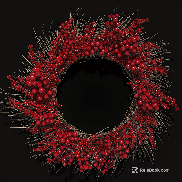 Rustic Red Berry Wreath Wall Decor With Natural Twigs And Berries 3d model 