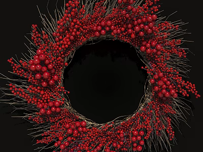 Rustic Red Berry Wreath Wall Decor With Natural Twigs And Berries 3d model
