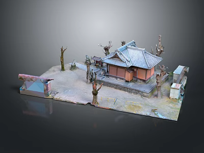 Traditional Chinese Architecture Miniature Model With Gray Tiled Roof Wooden Structure Trees And Decorative Elements 3d model