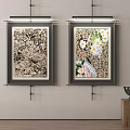 Decorative Wall Paintings with Intricate Patterns Birds White Pink Flowers and Wooden Table Candle Holder