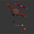 Cartoon Bear Character In Red Sweater Standing With Outstretched Arms And Smaller Characters