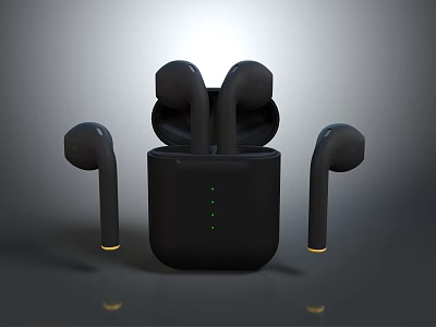 Sleek Black Wireless Earbuds With Charging Case Green Indicators And Yellow Accents 3d model