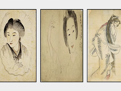 Traditional Japanese Ukiyo e Artwork With Female Portraits And Elegant Postures 3d model