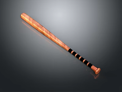 Classic Wooden Baseball Bat With Black Striped Handle And Smooth Finish 3d model