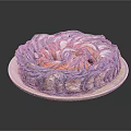 Colorful Layered Ring Pastry With Blue And Orange Swirls On White Plate