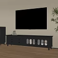 Modern Dark Gray TV Stand With Drawers Doors Wall Mounted TV And Potted Plant
