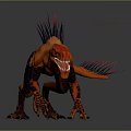 Orange Dinosaur Like Game Or Movie Character with Black Stripes Sharp Teeth And Aggressive Spikes
