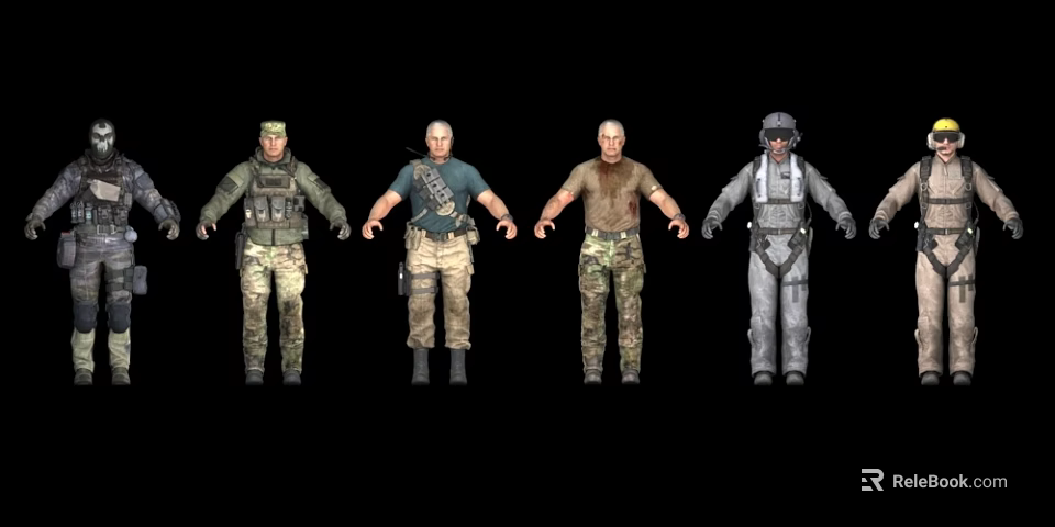 Game and Movie Military Characters with Four Distinct Tactical Outfits and Uniforms 3d model 