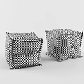 Two Modern Gray Fabric Square Sofa Stools With Button Tufted Design