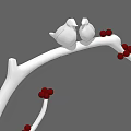 Elegant Ornament Decor Set With White Branch Red Fruits White Birds And Square Base