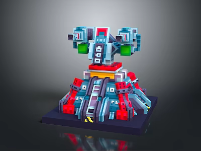Game Movie Character Mechanical Robotic Figure With Red Blue Green Armor And Detailed Design 3d model