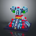 Game Movie Character Mechanical Robotic Figure With Red Blue Green Armor And Detailed Design