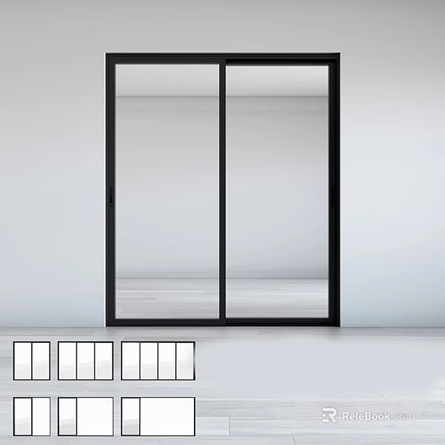 Modern Double Panel Sliding Door With Black Frame And Transparent Glass 3d model