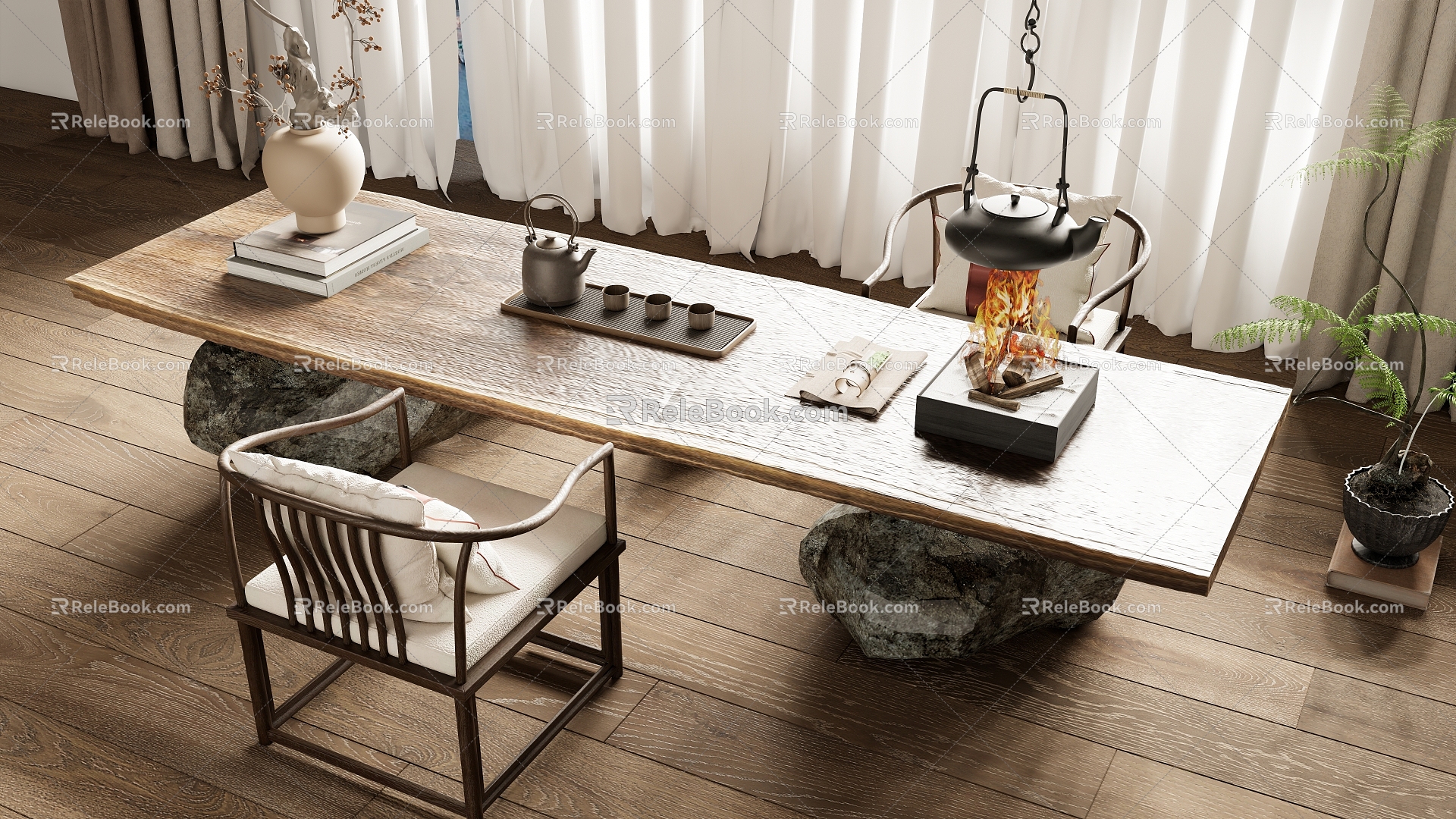 New Chinese Zen Tea Table and Chair Combination 3d model