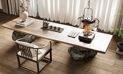 New Chinese Zen Tea Table and Chair Combination 3d model