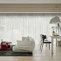 Modern Living And Dining Room Interior With White Sofa Dining Table Pendant Light And Curtains