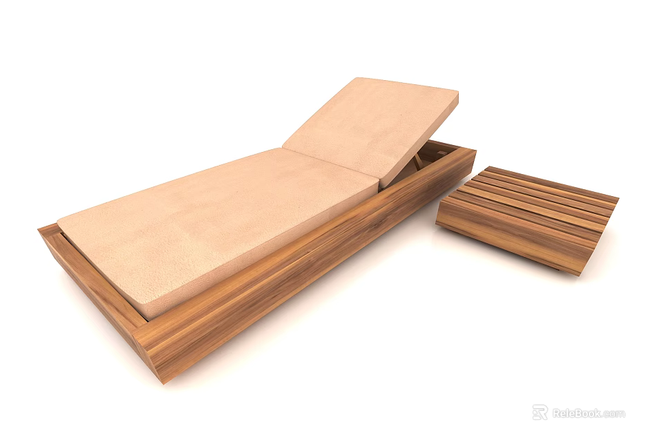 Modern Outdoor Wooden Lounge Chair With Beige Cushion And Matching Footrest 3d model 