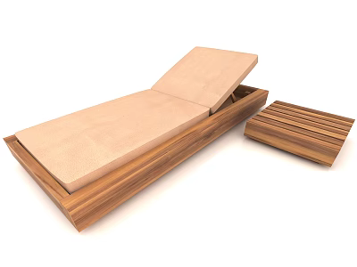 Modern Outdoor Wooden Lounge Chair With Beige Cushion And Matching Footrest 3d model
