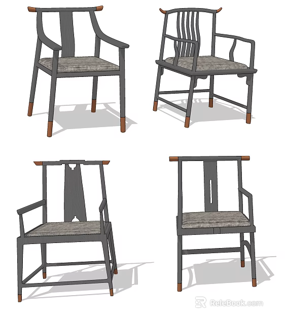 Traditional Armchair With Wooden Frame Woven Seat And Multiple Angled Views 3d model 