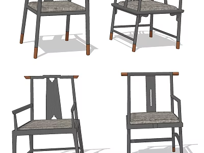 Traditional Armchair With Wooden Frame Woven Seat And Multiple Angled Views 3d model