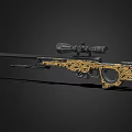 Black Sniper Rifle With Intricate Golden Patterns And Attached Optical Scope 3d model