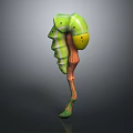 Fantasy Character And Mythical Creature With Green Spiral Body Yellow Accents Wooden Leg Eye Dots