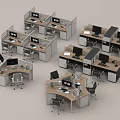 Office Chair In Modern Office Cubicles Layout With Desks And Computers 3d model