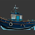 Blue and Orange Small Fishing Boat with Cabin Lifebuoy and Railing as Water Transport