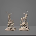 White Reptile Sculptures With Adult And Baby Figures On Grey Background