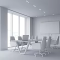 Modern Conference Room With Large Windows Meeting Table Chairs Red Accent Wall And Wall Screen