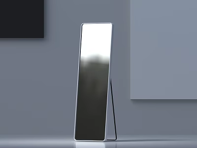 Modern Rectangular Standing Mirror With Metal Stand On White Surface And Gray Background 3d model
