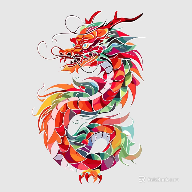 Colorful Dragon Illustration With Vibrant Multicolored Scales And Artistic Design 3d model 