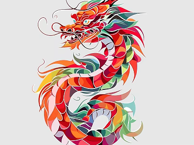 Colorful Dragon Illustration With Vibrant Multicolored Scales And Artistic Design 3d model