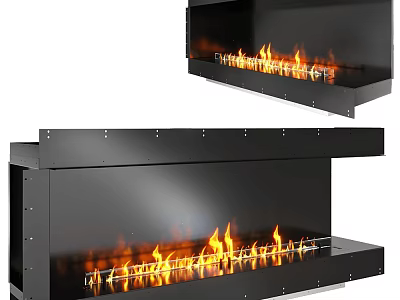 Modern Black Metal Fireplace Design With Realistic Flames And Sleek Interior 3d model