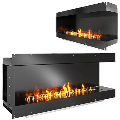 Modern Black Metal Fireplace Design With Realistic Flames And Sleek Interior 3d model