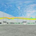 Modern Sports Stadium Exterior With Streamlined Colorful Stripes Sports Silhouettes And Gray Open Ground