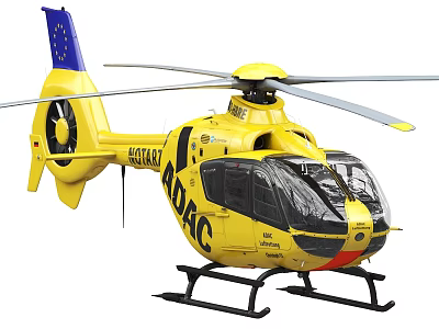 Yellow Emergency Service Helicopter With ADAC Logo And Blue EU Flag Tail 3d model