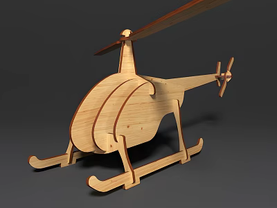 Wooden Helicopter Model Design With Propeller Skid And Body Structure Details 3d model