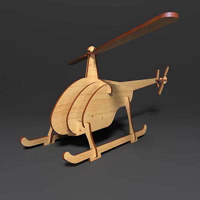 Wooden Helicopter Model Design With Propeller Skid And Body Structure Details 3d model