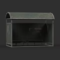 Vintage Weathered Bus Stop Featuring Arched Metal Roof And Bench Seats