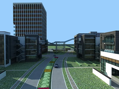 Modern Residential Building Complex With Tall Low Rise Buildings Landscaped Road And Green Areas 3d model
