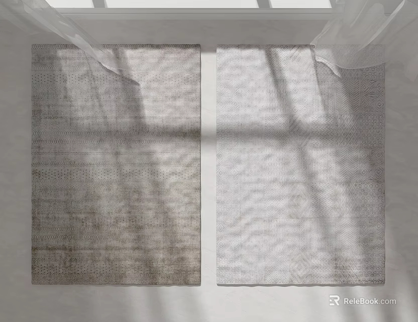 Two Square Rugs With Neutral Tones And Textured Patterns Under Sunlight Shadows 3d model