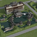 Scenic Ancient Chinese Architecture Complex With Pond Greenery Stone Pathways And Traditional Pavilions