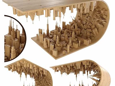 Wooden City Model With Skyscrapers And 3D Architectural Structure Design 3d model